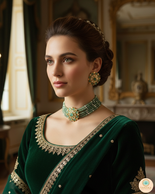 Victorian Traditional Kundan Necklace Set - Mint