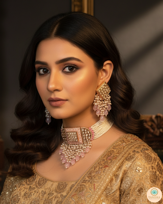 ISHANA Baby Pink Uncut-Kundan Necklace/Choker Set