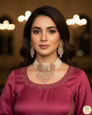 ISHANA Baby Pink Uncut-Kundan Necklace/Choker Set