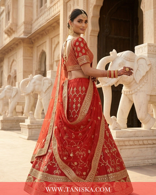 Crimson Velvet Heritage Bridal Lehenga