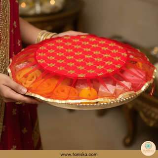 1 Red Multi-Purpose DORI RUMAL (Gift Bag, Thaal Cover, Potli Bag - Perfect for: Indian Wedding, Shagan Ceremony, Chunni Charhana, Bridal Shower, Baby Shower, Maiyan, Weddings, Favors, Shaadi, Walima)
