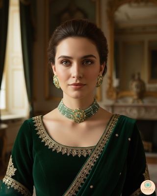 Victorian Traditional Kundan Necklace Set - Mint