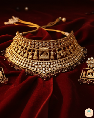The Regal Baarat Heritage Bridal Choker Set - (Limited Edition) - Golden / Maroon