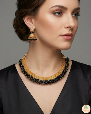 RANG-DE Pearl Necklace Set (Necklace, Earrings) - Black