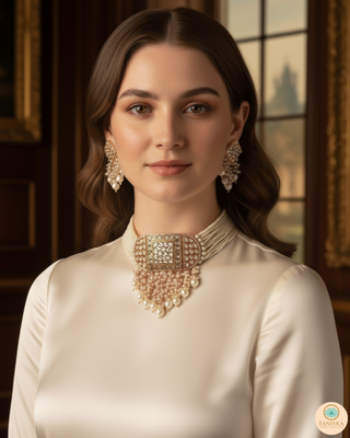 ISHANA Golden Uncut-Kundan Necklace/Choker Set