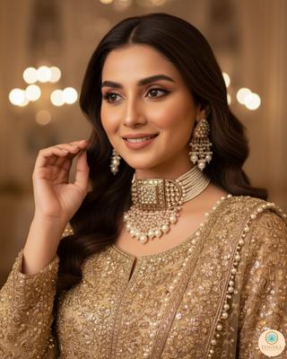 ISHANA Golden Uncut-Kundan Necklace/Choker Set