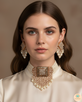 ISHANA Golden Uncut-Kundan Necklace/Choker Set