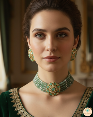 Victorian Traditional Kundan Necklace Set - Mint
