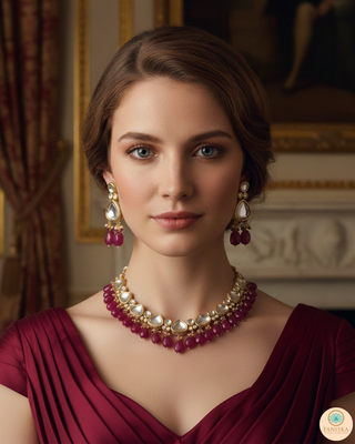 MEEREN Kundan Choker Necklace Set (Ruby)