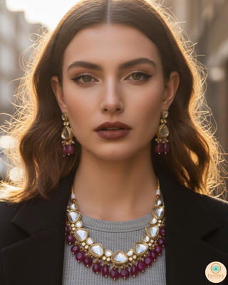 MEEREN Kundan Choker Necklace Set (Ruby)