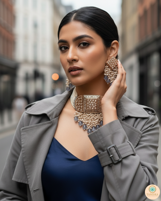 ISHANA Grey Uncut-Kundan Necklace/Choker Set