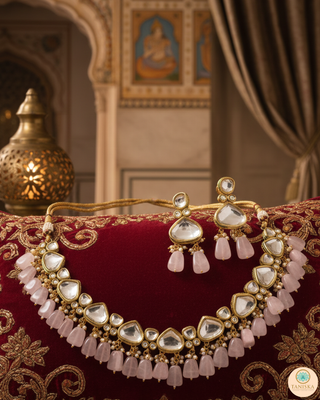 MEEREN Kundan Choker Necklace Set (Baby Pink)