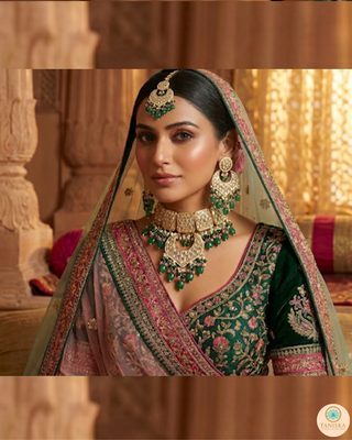 MEHAR Designer Bottle Green/Peach Kundan Necklace Set