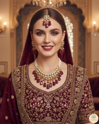 MISHA Kundan Necklace Set (Maroon)
