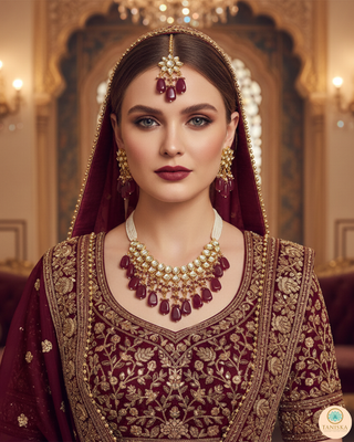 MISHA Kundan Necklace Set (Maroon)