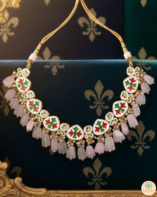 MEEREN Kundan Choker Necklace Set (Baby Pink)