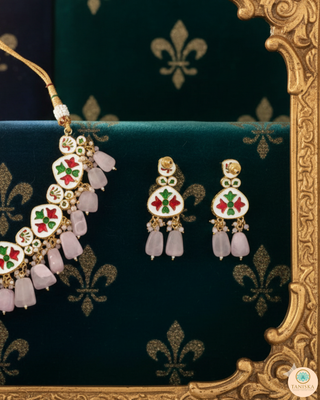 MEEREN Kundan Choker Necklace Set (Baby Pink)