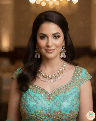 MEEREN Kundan Choker Necklace Set (Baby Pink)