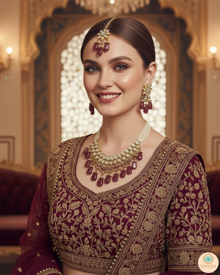 MISHA Kundan Necklace Set (Maroon)