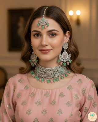 LIYANA Silver (Mint/Baby Pink) Necklace Set