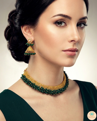 RANG-DE Pearl Necklace Set (Necklace, Earrings) - Emerald Green