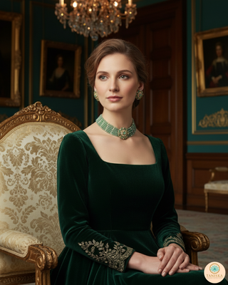 Victorian Traditional Kundan Necklace Set - Mint