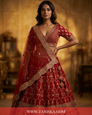 Crimson Velvet Heritage Bridal Lehenga