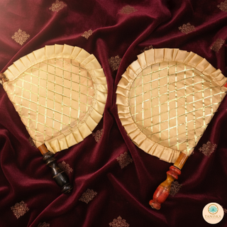 Golden Cross Stripes Punjabi Pakhi (Hand Fans) - Pack of 2