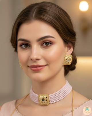GLASS Choker Necklace Set - Blush Pink
