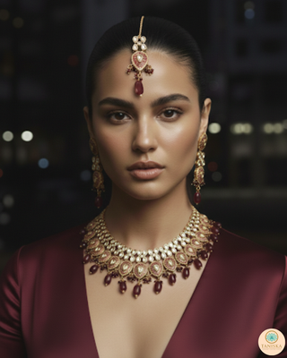 The Ruby Rose Meenakari Necklace Set - Uncut Kundan