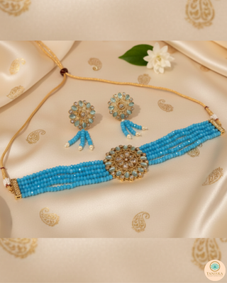 The Turquoise Tranquility Reverse AD Choker Necklace Set
