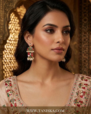 Baraat Motif Enamel Jhumka Earrings