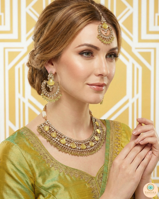 HANIYA Designer Lemon Yellow Necklace Set