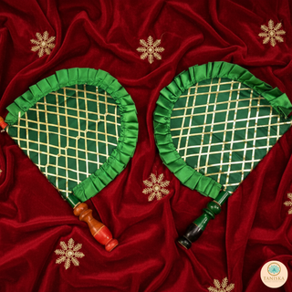 Emerald Green Cross Stripes Punjabi Pakhi (Hand Fans) - Pack of 2