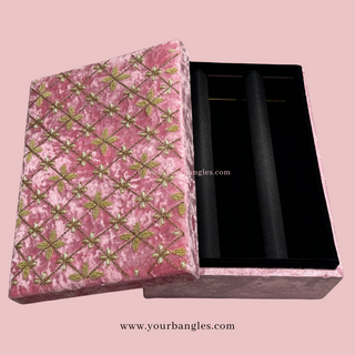Luxurious Pink Velvet Bangle Box – 2-Rod Sequential Jewellery Organiser with Hand Embroidery