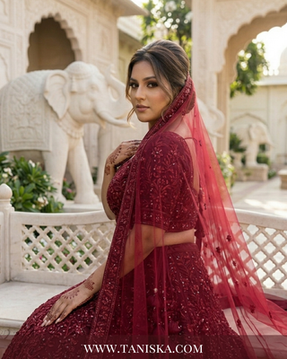 Maroon Velvet Floral Bridal Lehenga