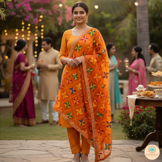 The Orange Star Bloom Phulkari Dupatta