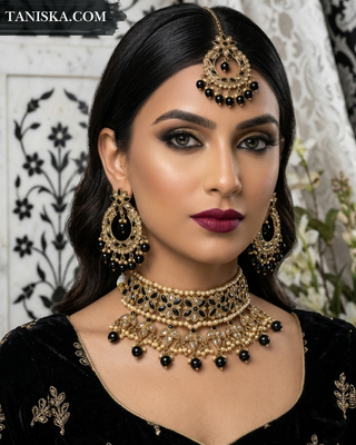 Maharani Traditional Necklace Set - Midnight Black