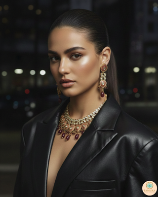 The Ruby Rose Meenakari Necklace Set - Uncut Kundan