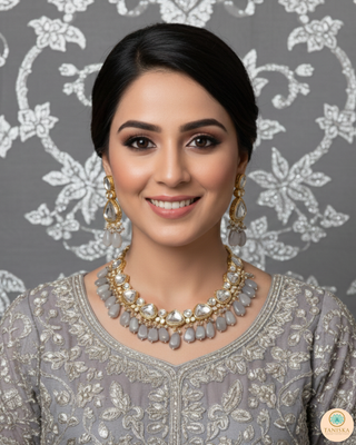 ROYAL Kundan Necklace Set - Charcoal Grey (with Meenakari)