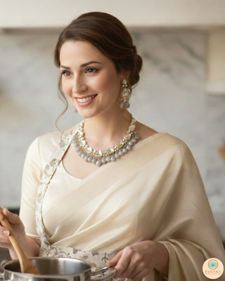 ROYAL Kundan Necklace Set - Charcoal Grey (with Meenakari)