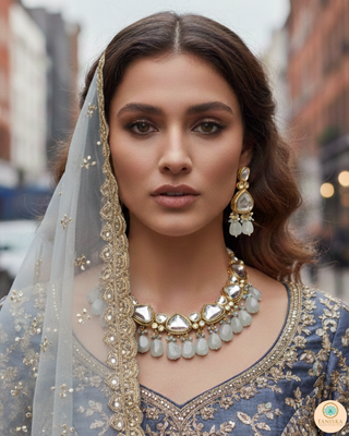 ROYAL Kundan Necklace Set - Greyish Blue (with Meenakari)