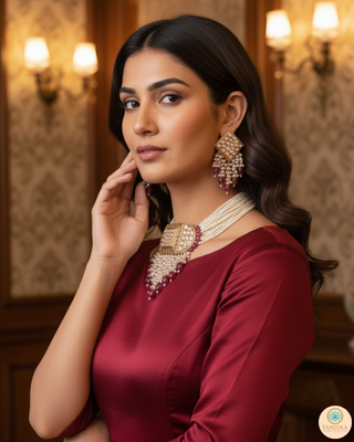 ISHANA Ruby Uncut-Kundan Necklace/Choker Set