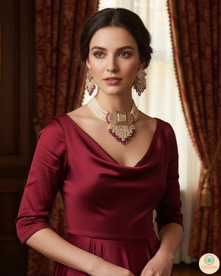 ISHANA Ruby Uncut-Kundan Necklace/Choker Set