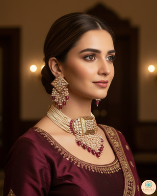ISHANA Ruby Uncut-Kundan Necklace/Choker Set