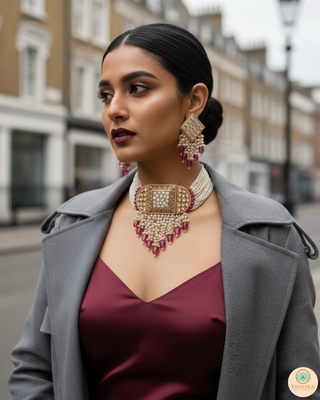 ISHANA Ruby Uncut-Kundan Necklace/Choker Set