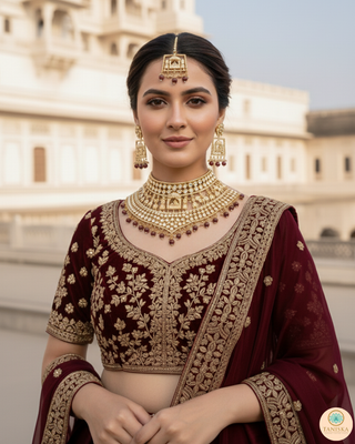 The Regal Baarat Heritage Bridal Choker Set - (Limited Edition) - Golden / Maroon