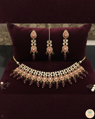The Ruby Rose Meenakari Necklace Set - Uncut Kundan