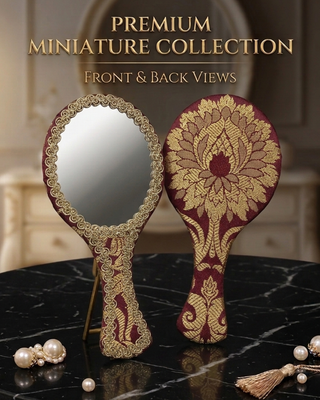 Artisanal Zari Miniature Hand Mirror - Maroon
