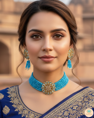 The Turquoise Tranquility Reverse AD Choker Necklace Set